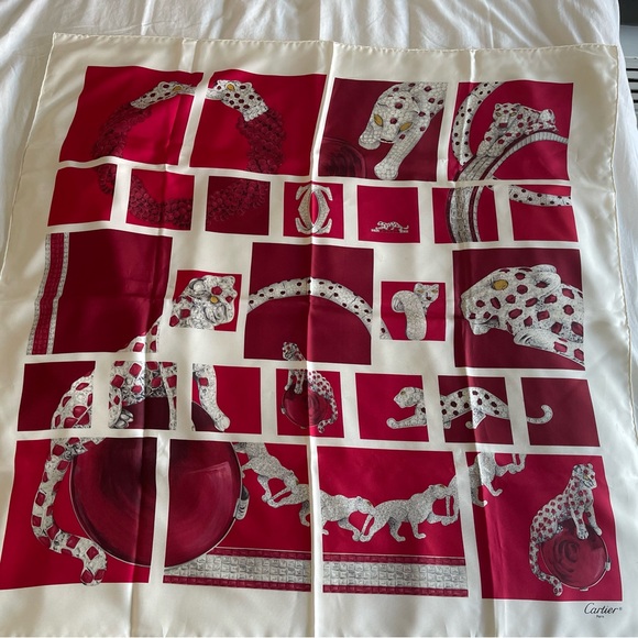 Vintage Cartier red and white silk scarf 🧣